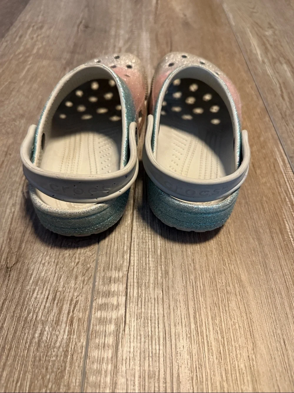 Crocs Kids Glitter Clog Sandals in Pink, Blue & Silver